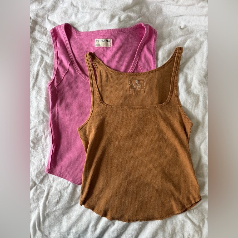 Free People Pink and Tan Tank Top Bundle